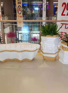北欧玻璃钢花盆花坛户外商场美陈异形坐凳花盆组合落地大花瓶摆件