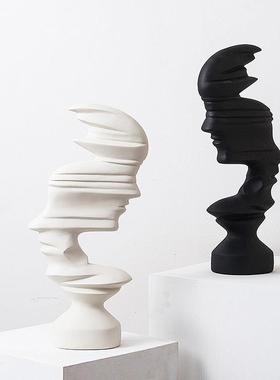 北欧简约树脂抽象白黑人脸雕塑摆件客LQZ厅卧居室玄柜关电视家装