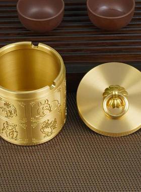 十二肖黄铜公烟灰带盖子防飞灰十二生肖防烟味车载用办室家用生摆