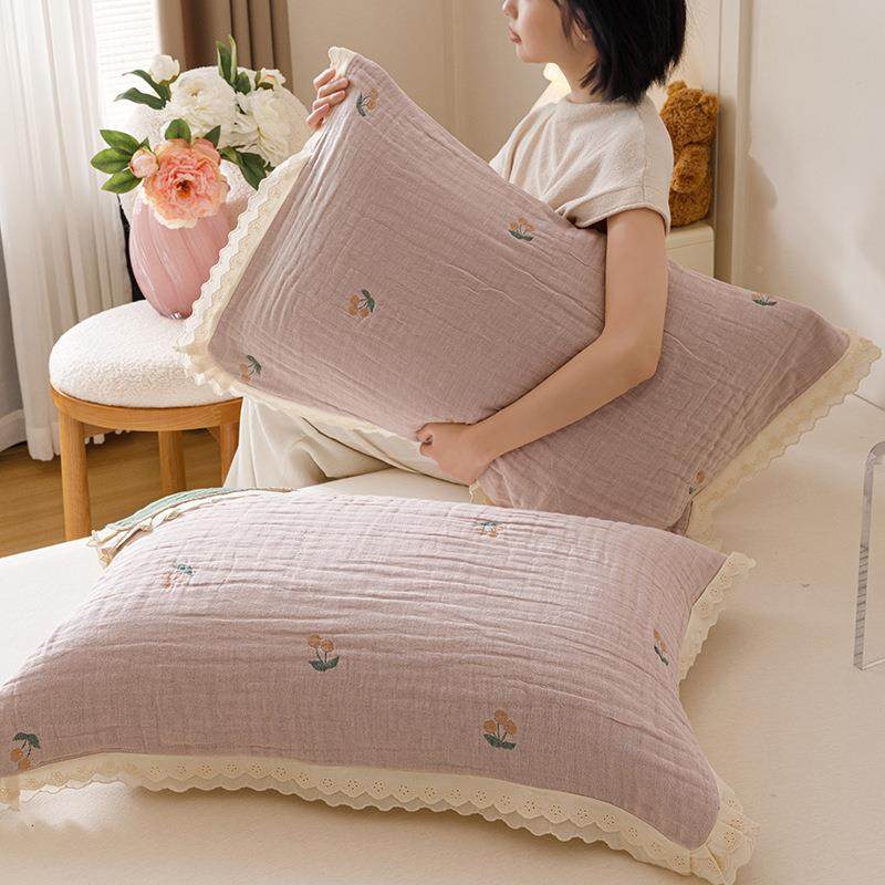 韩式花边纱布枕四巾棉一对装纯家用全棉高21213353档枕头头巾防油,淘宝优惠券,粉丝福利购,淘宝优惠卷