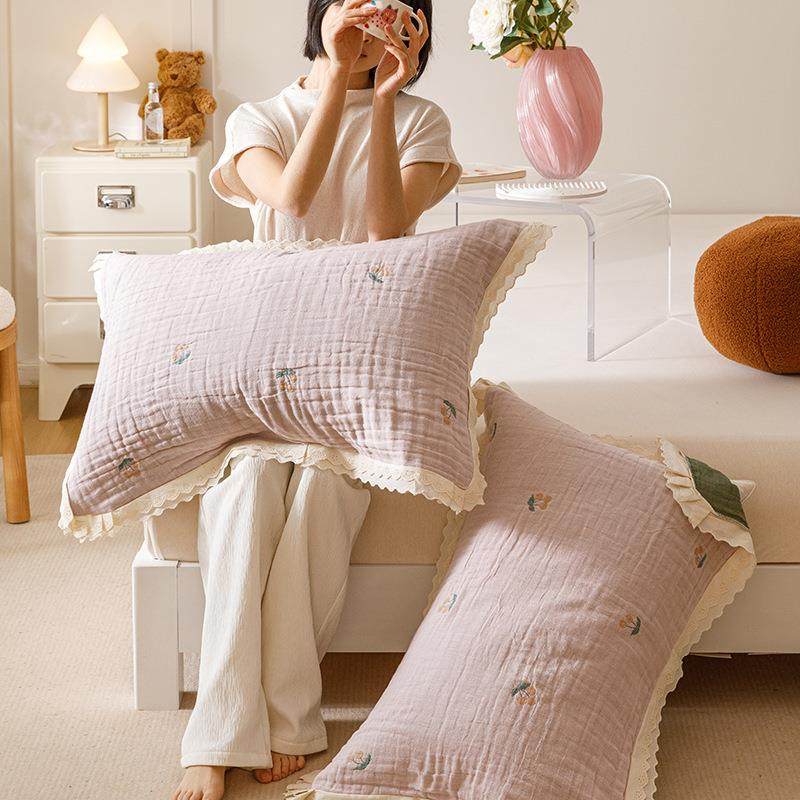 韩式花边纱布枕四巾棉一对装纯家用全棉高21213353档枕头头巾防油,淘宝优惠券,粉丝福利购,淘宝优惠卷