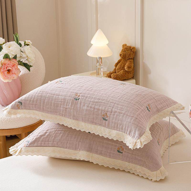 韩式花边纱布枕四巾棉一对装纯家用全棉高21213353档枕头头巾防油,淘宝优惠券,粉丝福利购,淘宝优惠卷