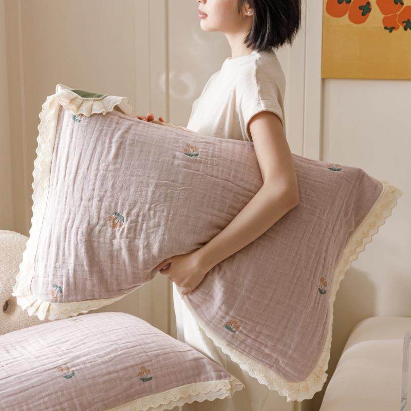 韩式花边纱布枕四巾棉一对装纯家用全棉高21213353档枕头头巾防油,淘宝优惠券,粉丝福利购,淘宝优惠卷
