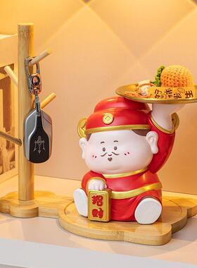 财神爷摆件家用客OEP开厅桌面装礼饰品玄关钥匙收纳新店乔迁业物