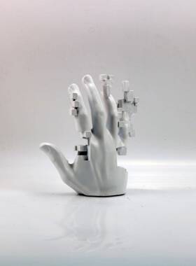 现雕代简约树脂色手掌摆样白板房抽QFQ象塑展厅电视柜高级感件装