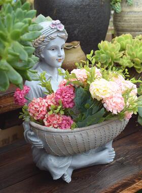 创意少女爱多肉大花号花盆复古植物园庭院饰盆栽装20190108可园艺