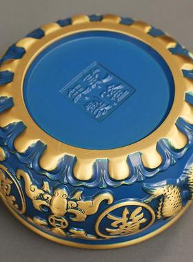 厂直发黄业八福百福工蓝色聚宝盆家用客KKJ厅铜办公室摆件开送礼