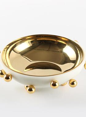 奢艺轻术圆珠层果盘摆件酒店样房板民宿酒QGH店会所圆形水果盘饰