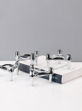 丹麦构现代简约样板房轻拼奢三分子结烛台接角堆叠家BRB居装饰摆