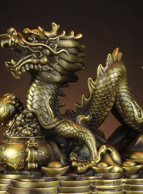 新款黄铜龙摆件聚宝盆龙摆件祥龙铺肖龙家居店摆件VEN厂生家