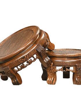 鸡奇缸翅木虎脚几座圆形花底瓶鱼花盆底座石盆鸡翅木虎景茶壶佛像