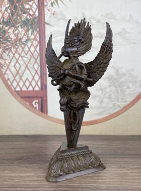 做旧仿金古老浆翅大鹏金刚杵摆件玩杂项家居装饰收QKQ藏文礼包品