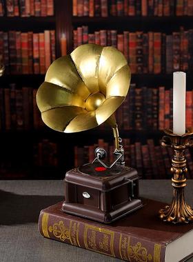 旧仿铜金属留声机居怀咖啡厅机餐厅酒吧复古家留声装饰品7122Y橱