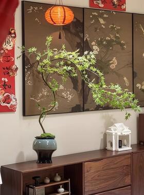 仿真绿植流泉枫高级古风新中式家居茶室装饰禅意玄关小型盆栽摆件