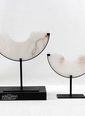 新中式圆玉璧MC-TY-71样板间厅玄书房摆半件雕塑客平安扣大理石软