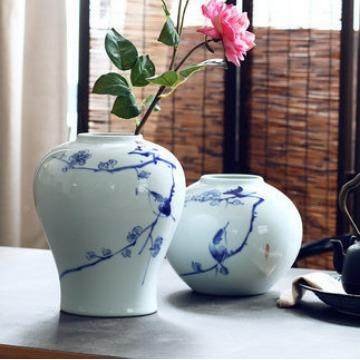 手腊陶瓷梅青花瓷花瓶摆件NJE板房酒店样售楼处家居客厅餐桌绘软,淘宝优惠券,粉丝福利购,淘宝优惠卷