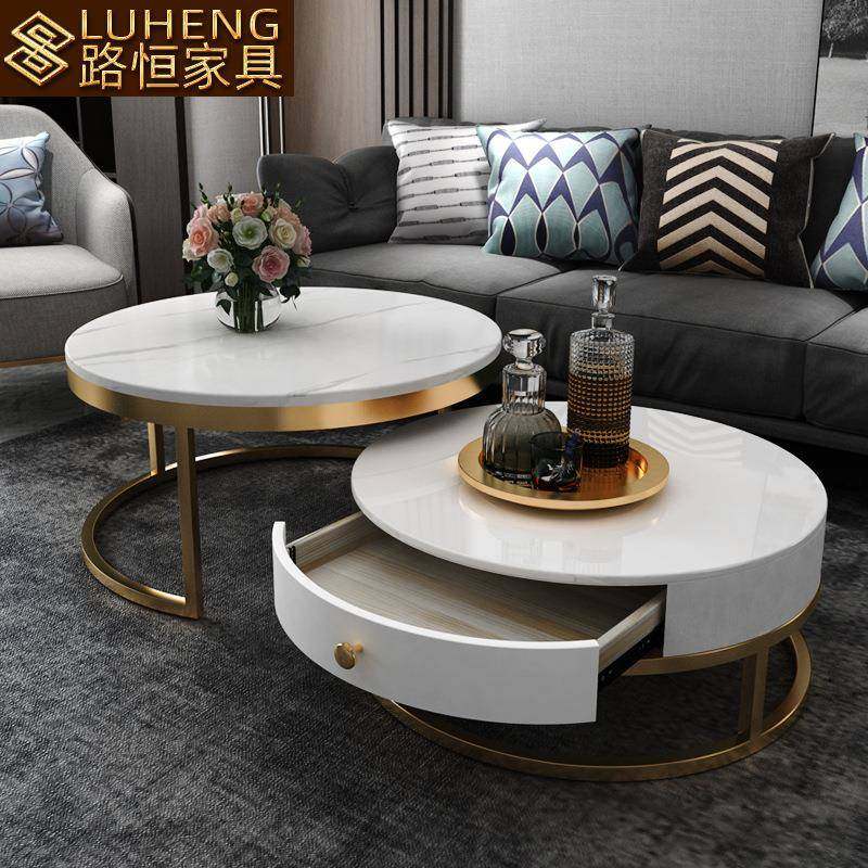 轻奢圆形茶几大小圆高低组合小户型简约后现代网红岩板茶几,淘宝优惠券,粉丝福利购,淘宝优惠卷