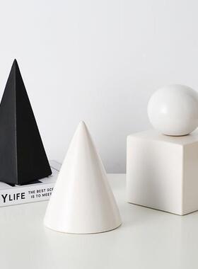 侘寂风书柜装饰摆件极现代哑几何软风黑白光装样板间正方体陶瓷简