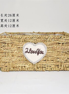 草编花篮 手工编织藤编干花插花篮桌面装饰创意多肉 长方形花盆