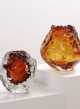 琉璃琥珀色花瓶轻奢艺术摆件客厅茶几电视柜可水培插花花器装饰品