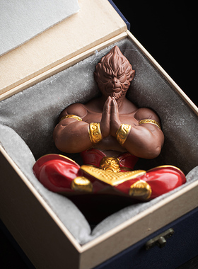 禅意紫砂齐天大圣孙悟空摆件家居客厅鱼缸造景创意陶瓷装饰品