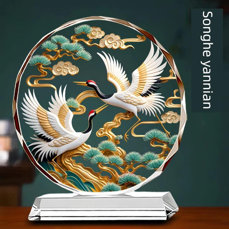 鹤桌面摆件鹤迎春入口饰客温馨家柜装乔迁中国风酒新家FBU水晶厅 - 图2