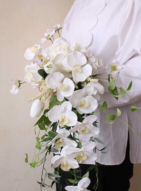 仿真花韩式瀑布手捧花结婚新娘婚礼花捧白色影楼假花把束拍照道具