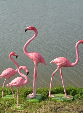 仿真发光火烈鸟雕塑摆件玻璃钢落地花园林景观婚庆橱窗装饰道具大