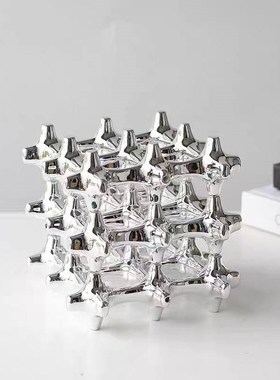 现代几何艺术镂空魔方饰品摆件样板间售楼处家居办公室博古架