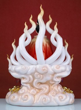 汉白玉九尾胡像狐女九姑娘娘像体青丘家用客厅供奉摆件铜纯缘多福