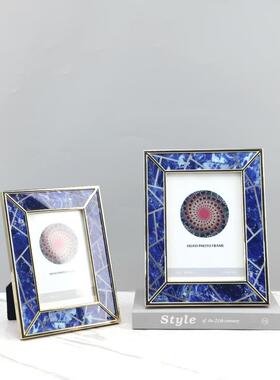 现简约视几何蓝色边框术相框艺装饰摆代件客厅卧室2131电柜家居装