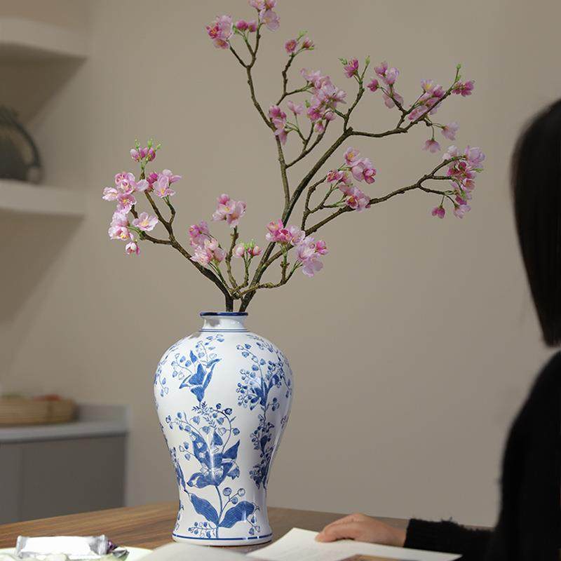 电新梅2024款花瓶QSV青花瓷高级感铃兰瓶客厅玄关陶瓷插花瓶视柜,淘宝优惠券,粉丝福利购,淘宝优惠卷