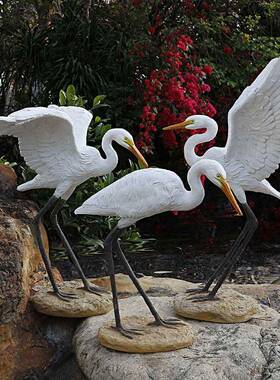 户外花玻园摆装饰山水鱼池造景白鹭鸟类雕塑假璃钢动物仿真白2017