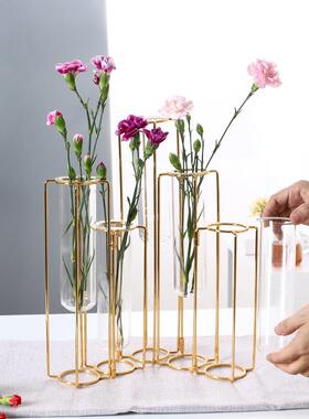 网红现高档简约意金属花试管透明花YF74架简约代家居创架花艺水培