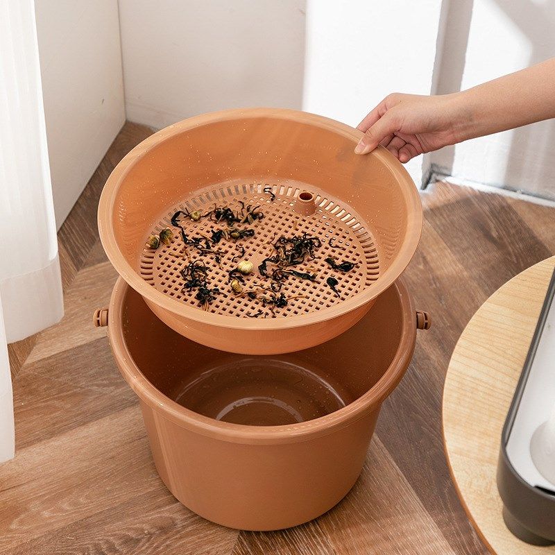 Living room large capacity tea slag bucket with lid garbage filter wastewater bucket Kung Fu tea set accessories Plastic tea table drain bucket