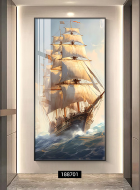 扬帆起航大海玄关装饰画入户正对门走廊画一帆风顺客厅过道墙壁画
