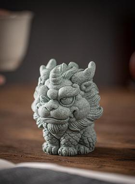 青砂石国潮风兽麒麟动物摆景CSZW-BJA件创瑞意家桌居客厅面鱼缸造