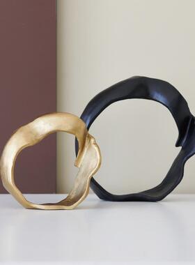 术印度简约YMM金色黑色几何圆环装饰面件艺镂空桌金属雕塑软装摆