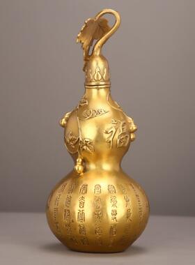 铜葫芦纯黄铜百福葫芦摆件空心开盖开口大号葫芦客厅房间玄关摆设
