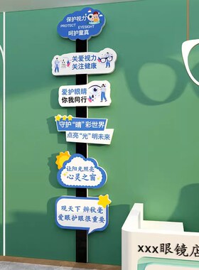 眼镜店装饰品形象背景墙面贴纸画爱护眼睛创意广告海报橱窗玻璃门