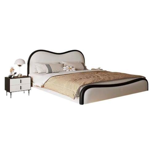 极简奶油风卧实木皮艺简PCS储物床床现代约复古波浪主室双人软体 - 图3