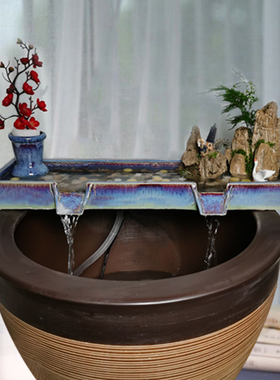 鱼缸流水瀑布循环养鱼盆景水缸水池假山造景摆件陶瓷流水器配件