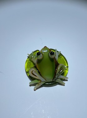 琉璃 手工作品 荷塘荷叶小青蛙 非遗 淄博琉璃布景 鱼缸假山摆件