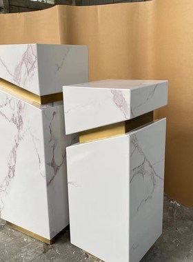 白色石墩展台摆件客厅售楼部艺术装饰品展示台商场大理石雕塑底座