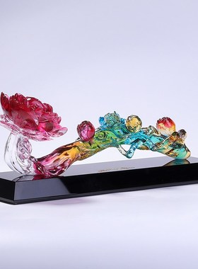 琉璃富贵如意牡丹花摆件客厅玄关桌面摆放中式装饰品乔迁开业送礼