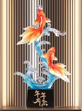 透明树脂锂仿晶水鱼AL100974件摆客厅入户玄关屏风办公室锦竖长高