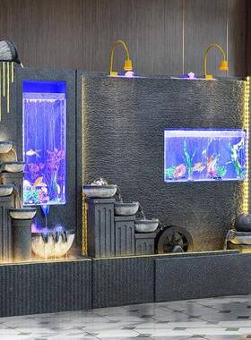 轻奢简约流水喷鱼落地摆泉件缸客厅墙办公室水幕假山循环tb-76055