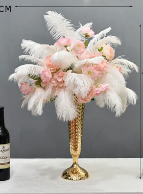 酒店仿真花桌花电镀摆件酒吧KTV羽毛桌面装饰假花婚礼餐桌花摆花