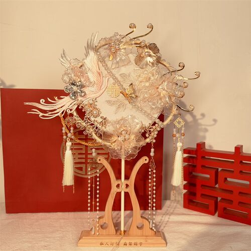 团扇新娘结婚扇手工中式秀禾服喜扇婚礼高级diy材料成品扇子重工 - 图2