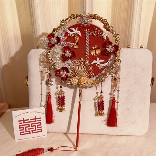 团扇新娘结婚扇手工中式秀禾服喜扇婚礼高级diy材料成品扇子重工 - 图3